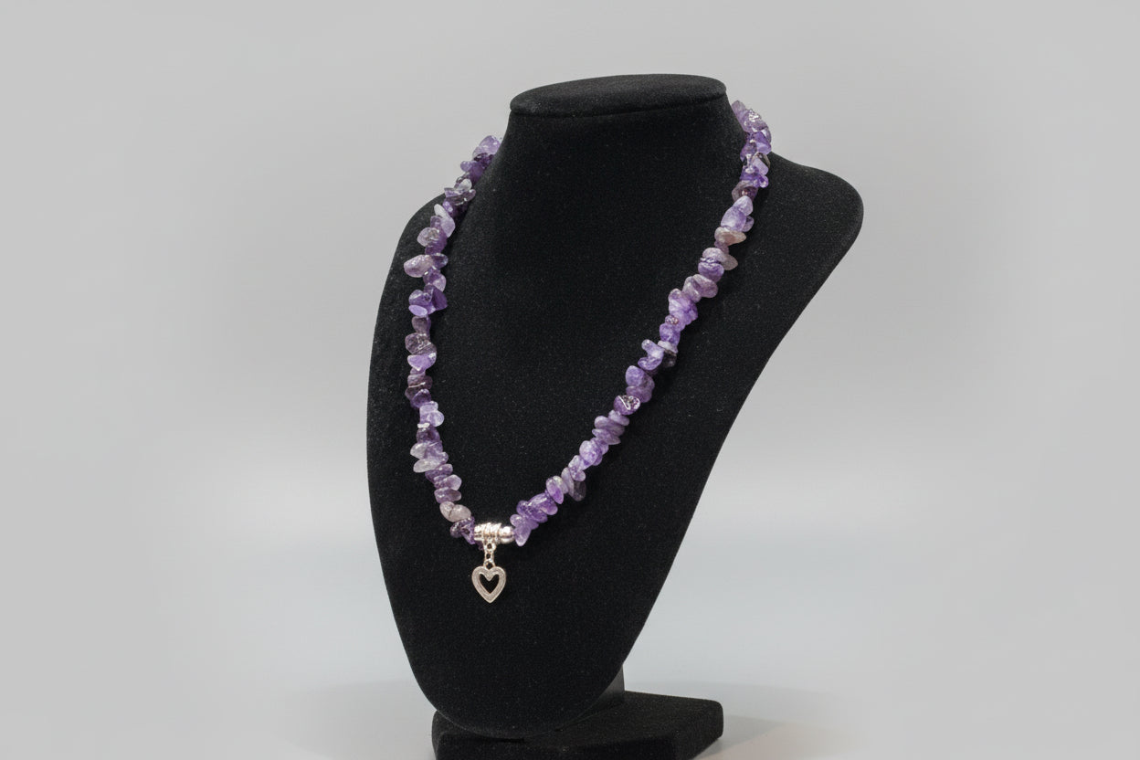 Amethyst & Silver Heart Necklace