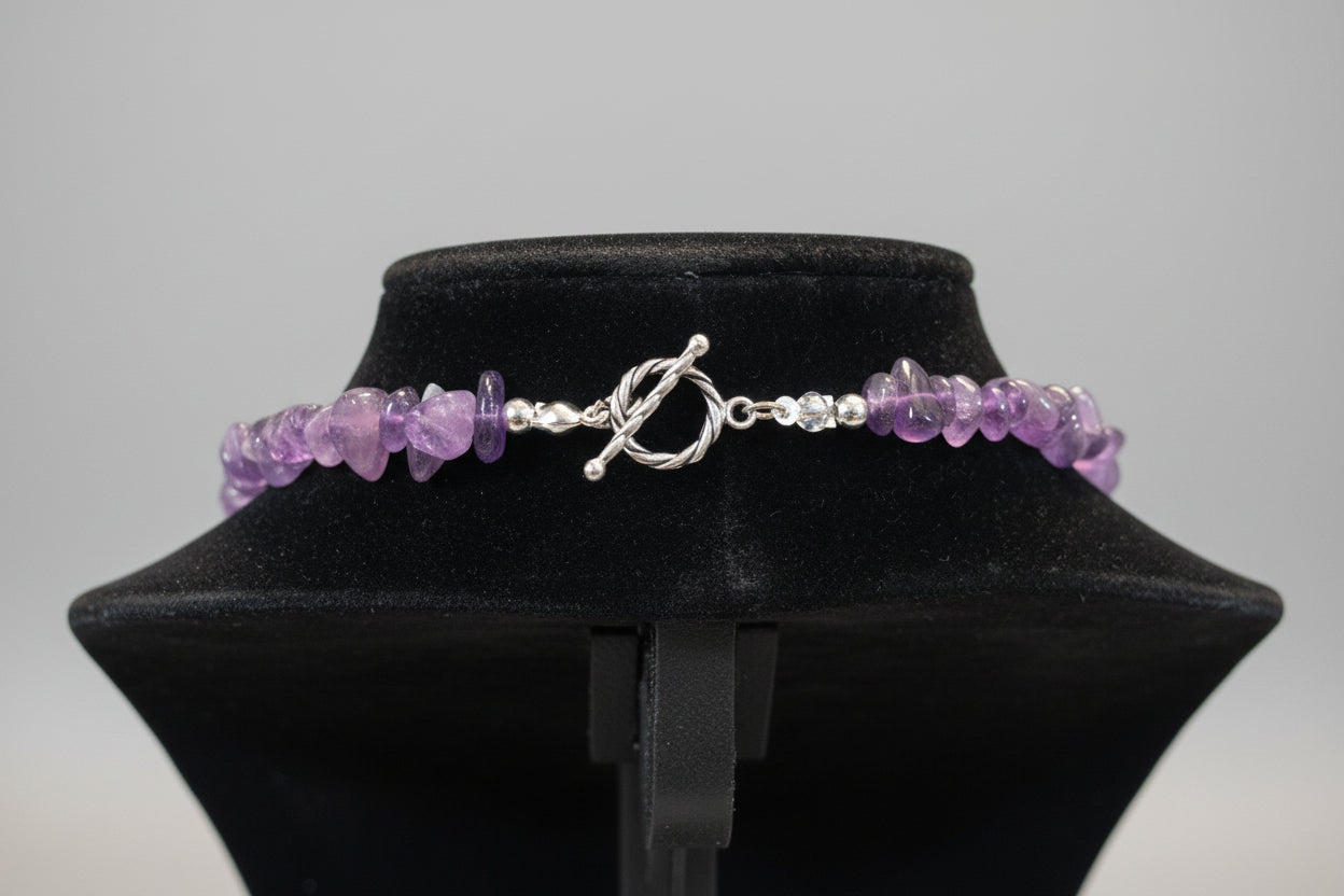 Amethyst necklace with silver toggle clasp
