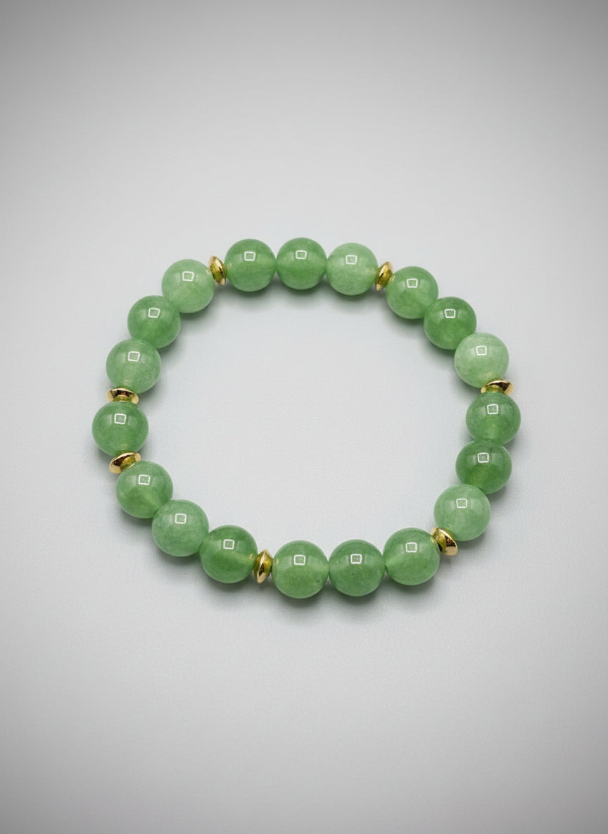 Green Aventurine Bracelet - Gold Spacers 10mm