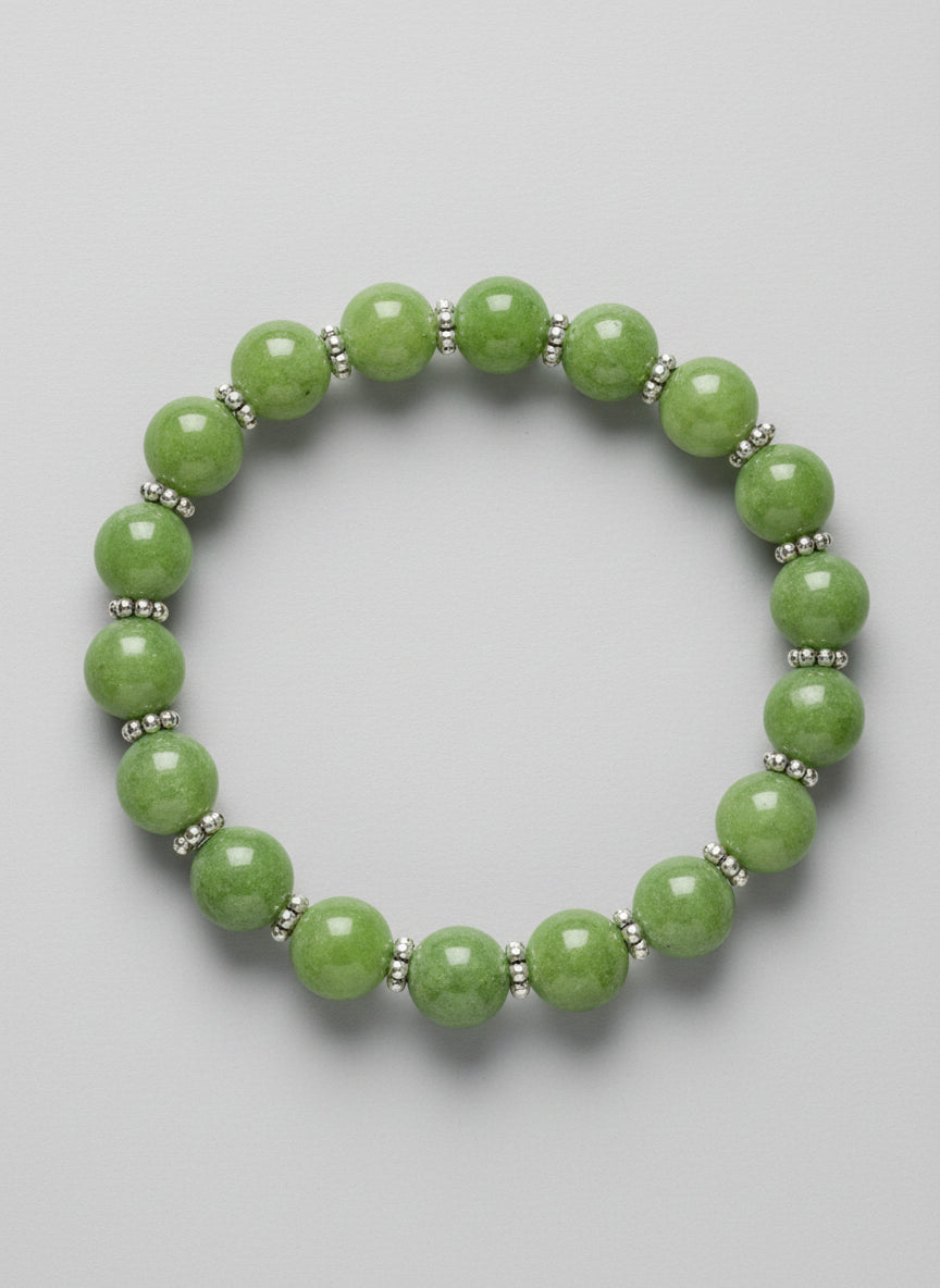 Green Aventurine Bracelet - Silver Flower Spacers 10mm