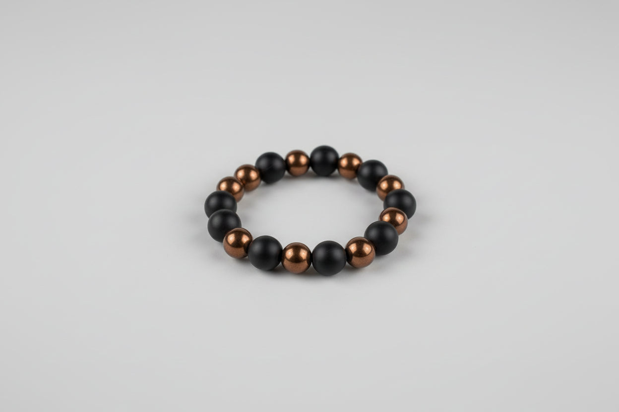 Black Matte Onyx & Bronze Hematite Bracelet
