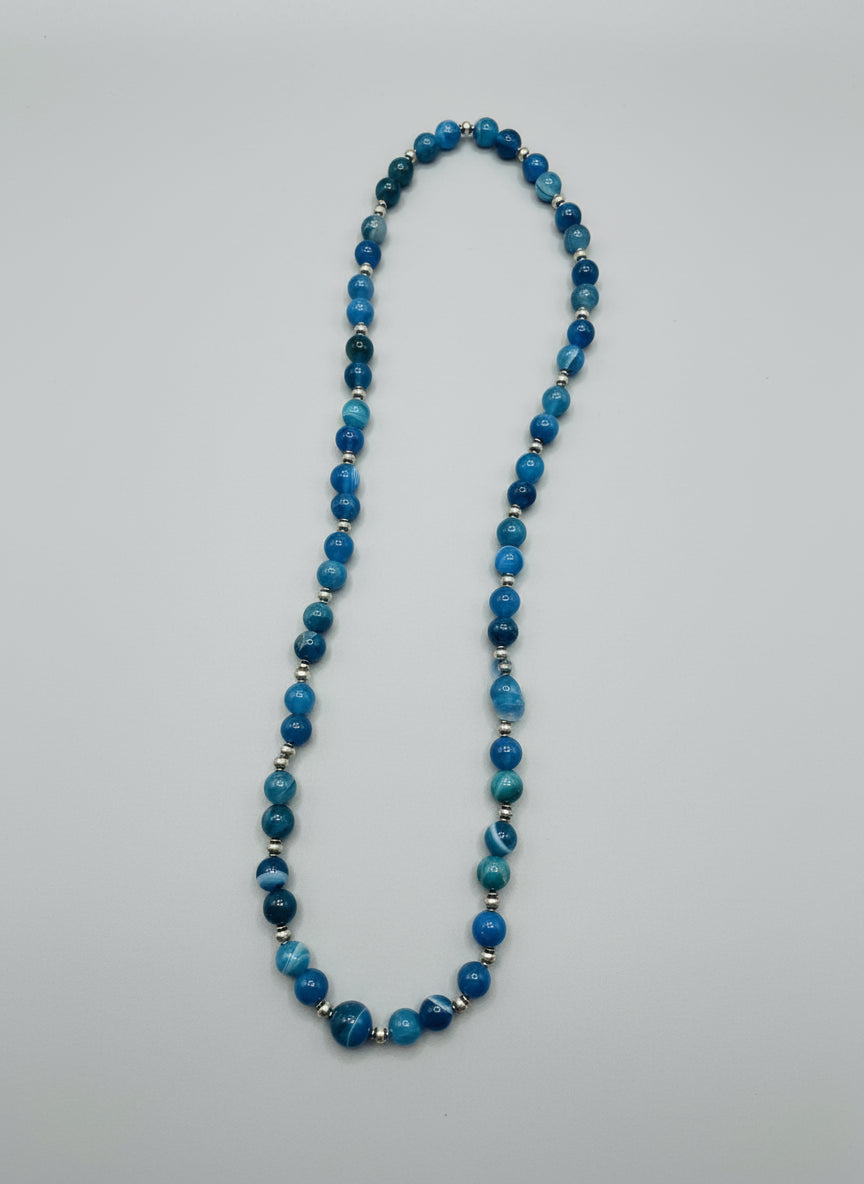 Blue Agate Necklace with Vintage Silver Spacers - 20"