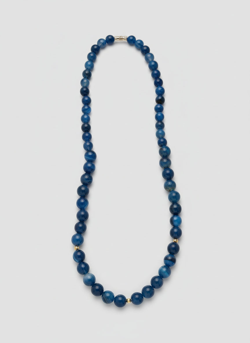 Blue Agate Necklace with Gold Clasp - 20"