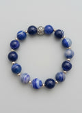 Blue Striped Agate with Silver Bead and spacers 12mm