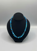 Blue White Striped Agate Necklace 22" with gold spacer and Elastic Stretch chain