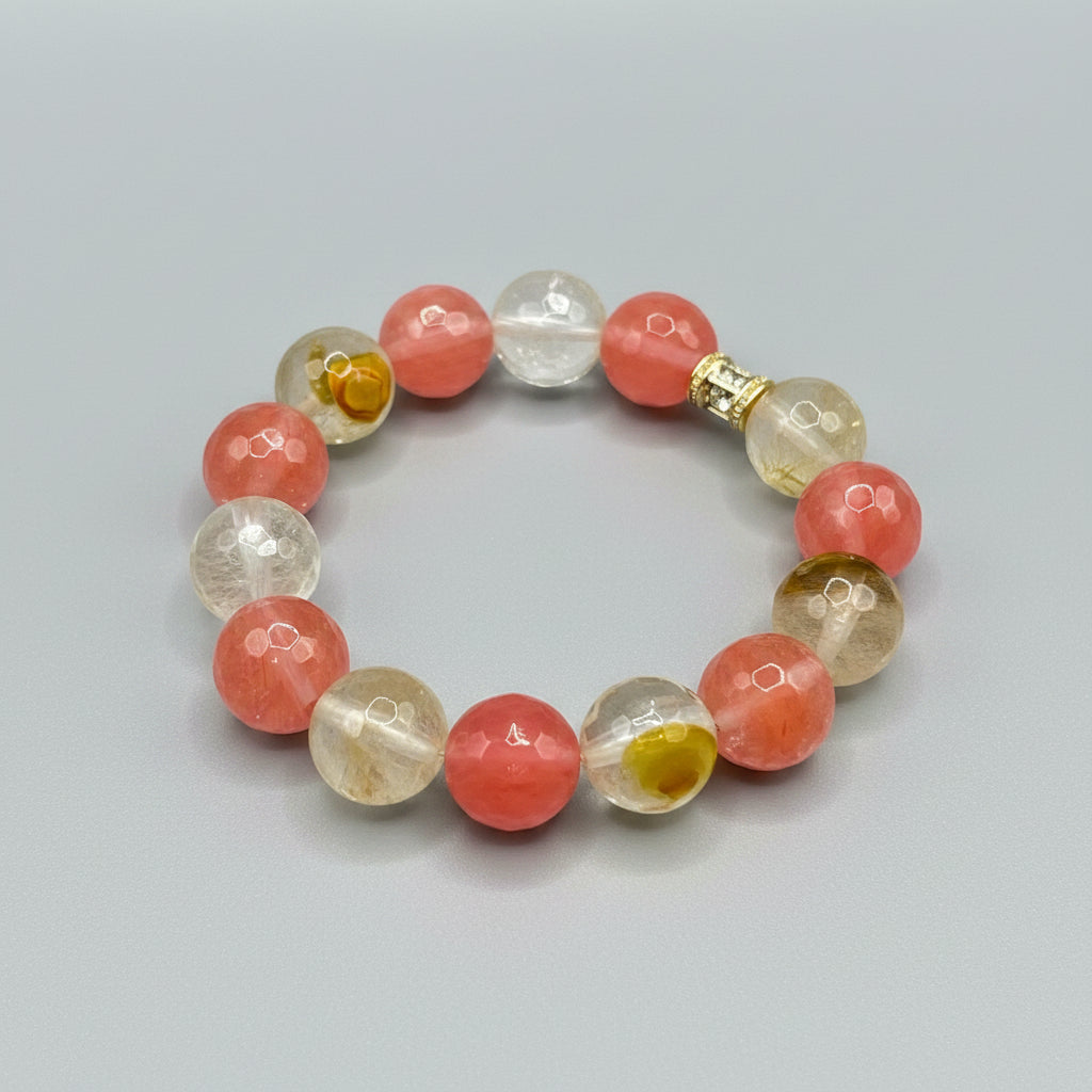 Bracelet with multicolored beads on a gray background