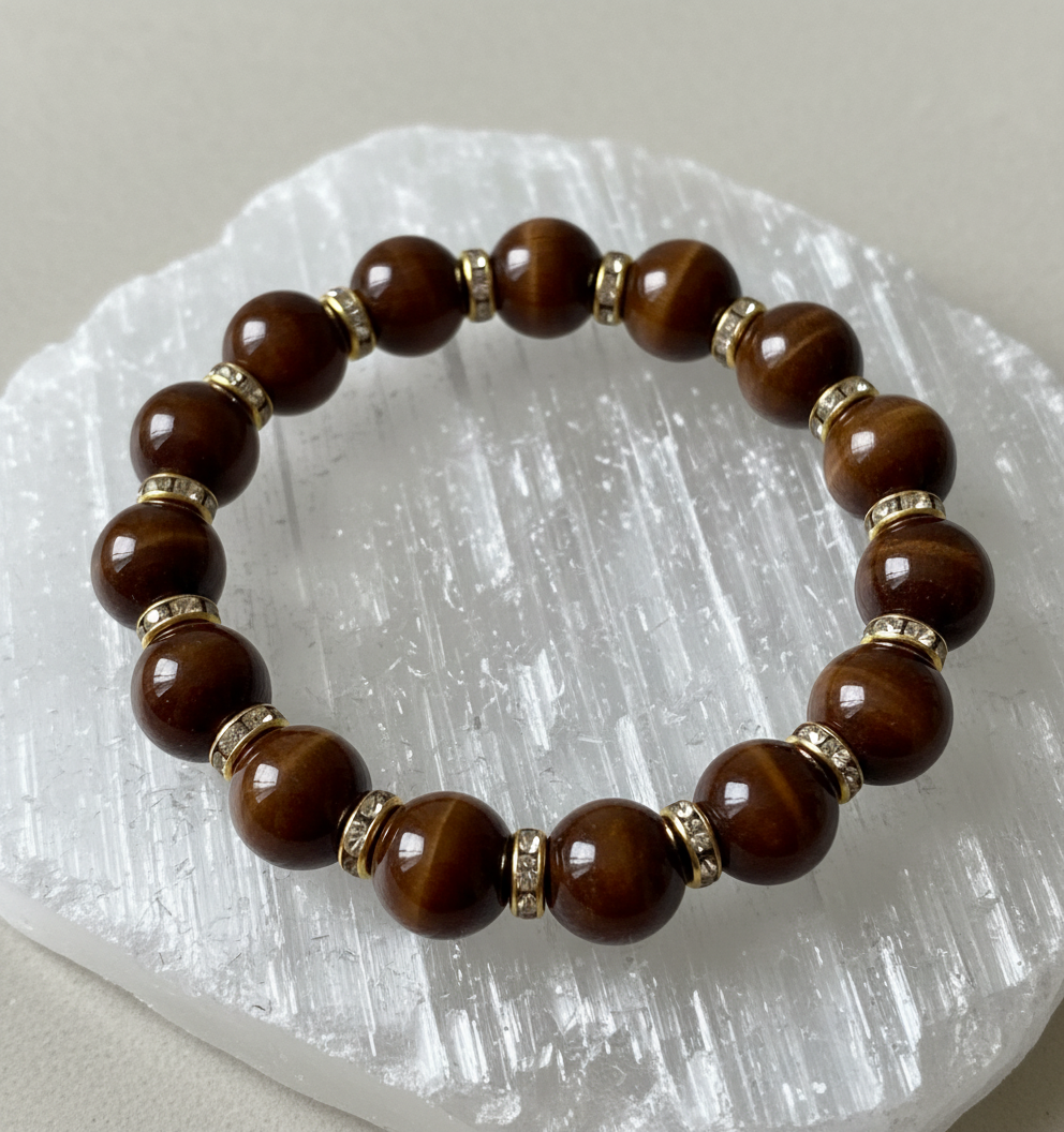 gleaming gold-tone spacers and rhinestone accents