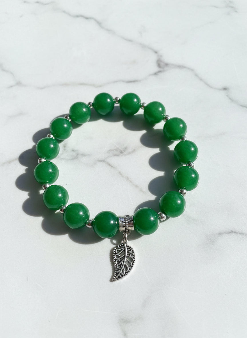 Harmony Jade and Silver Leaf Charm Bracelet with silver spacer