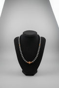 Natural Black Hematite and Red Bronze Copper Hematite Necklace on black velvet bust display