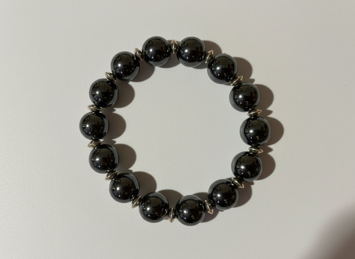 Hematite bracelet with silver spacer