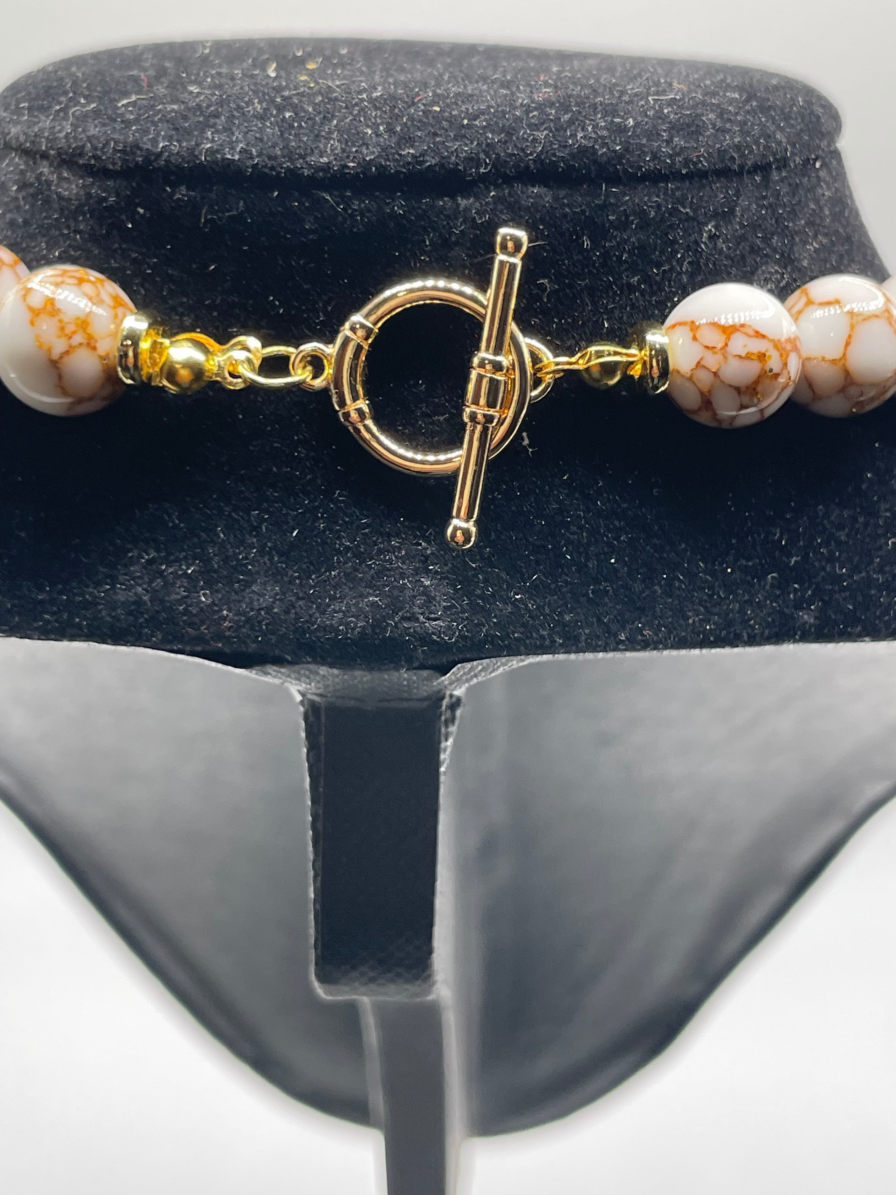 White Howlite Necklace & Bracelet Set - 18KT Gold Toggle Closure