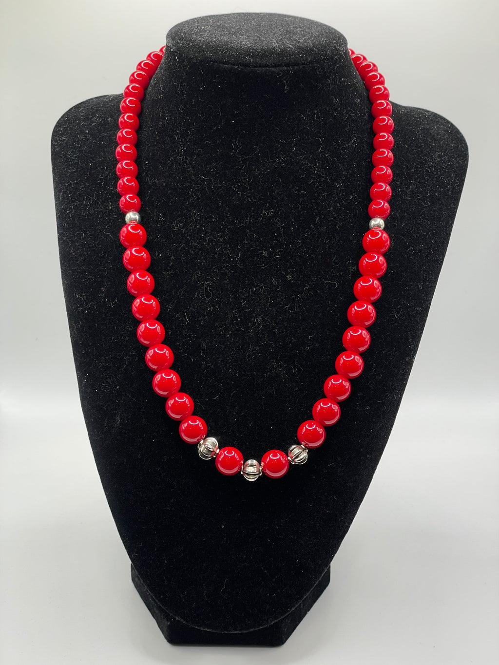 Red Coral Necklace with Silver Spiral Spacers