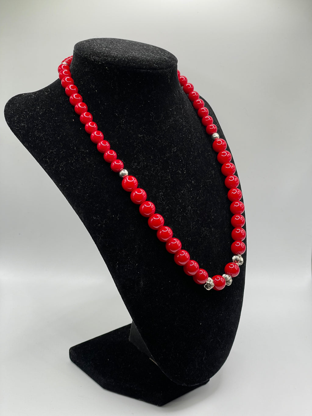 Red Coral Necklace with Silver Spiral Spacers
