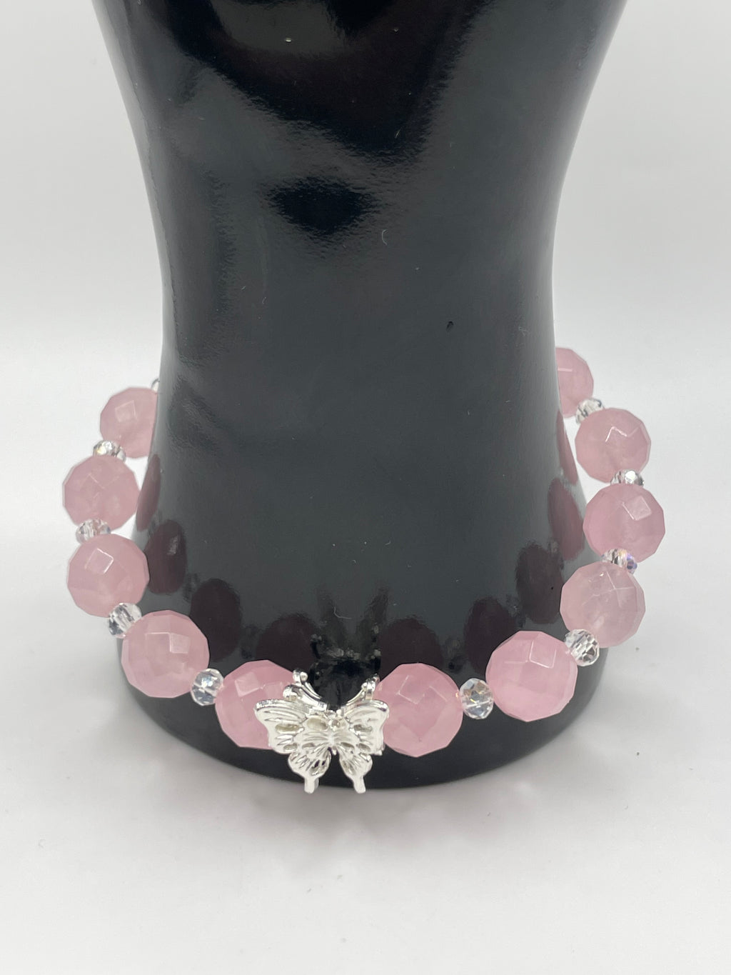 Rose Quartz Faceted Butterfly Bracelet with Silver Charm