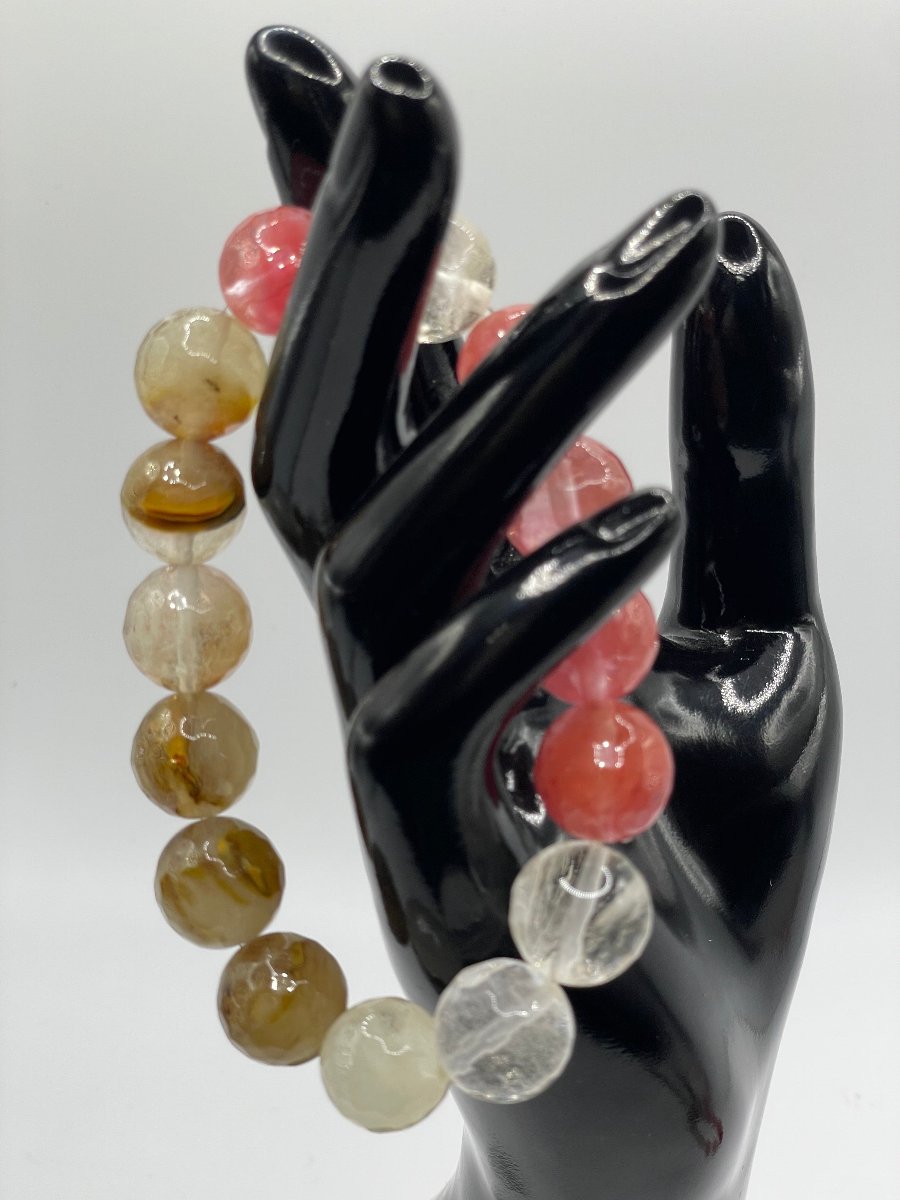 14mm Cherry Quartz Gemstone Faceted Bracelet with 8mm Rondelle Crystals