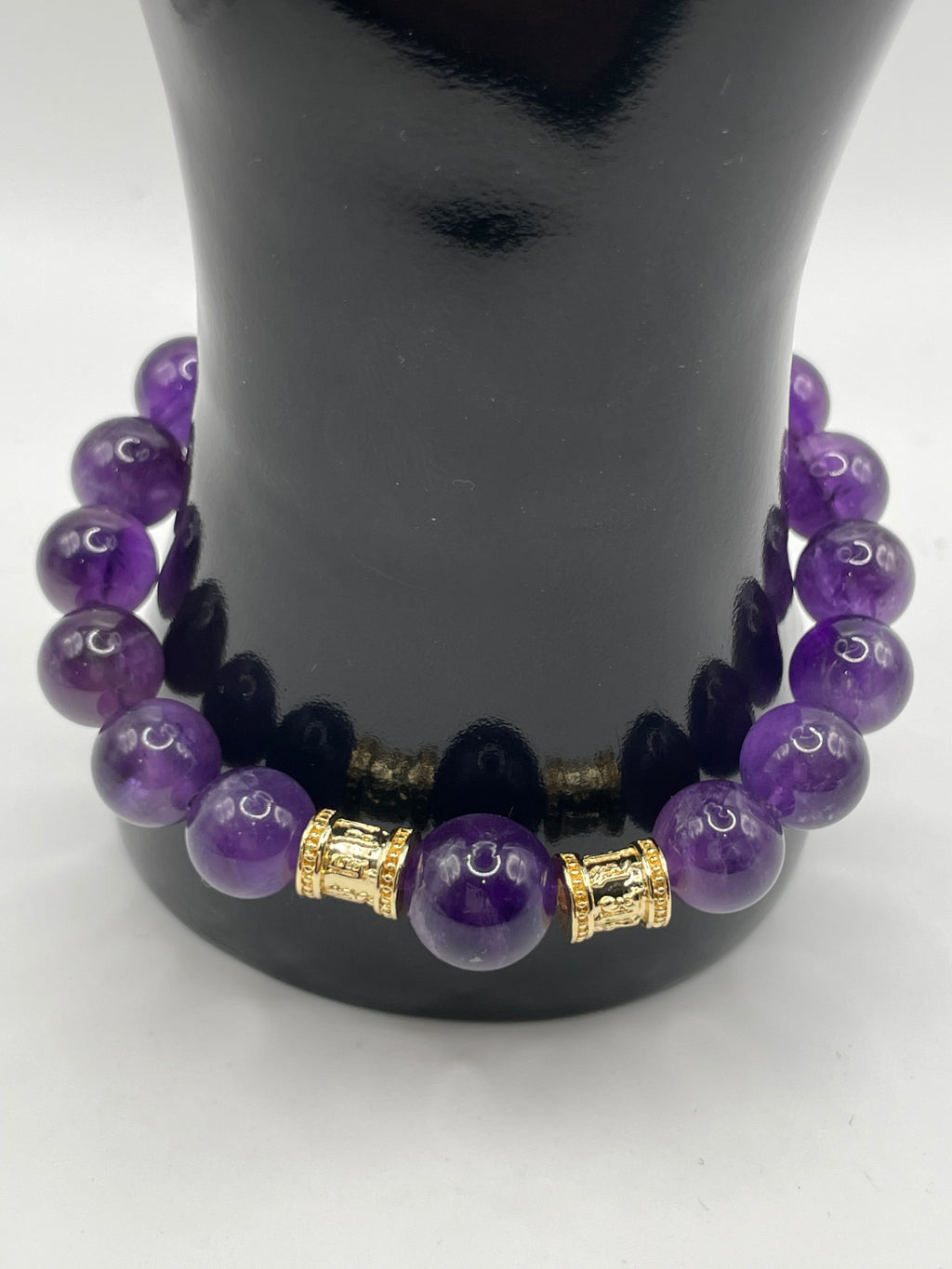 Amethyst & Gold Cylinder Spacer Bracelet — 10mm & 12mm