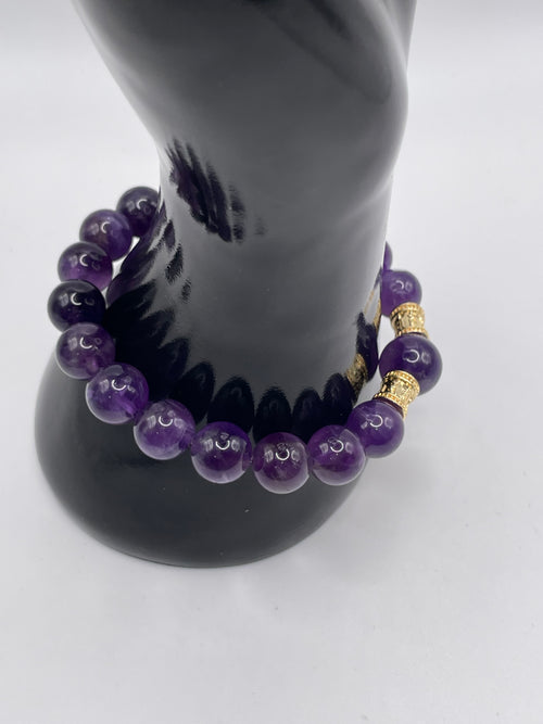 Amethyst & 18kt Gold Cylinder Spacer Bracelet — 10mm & 12mm