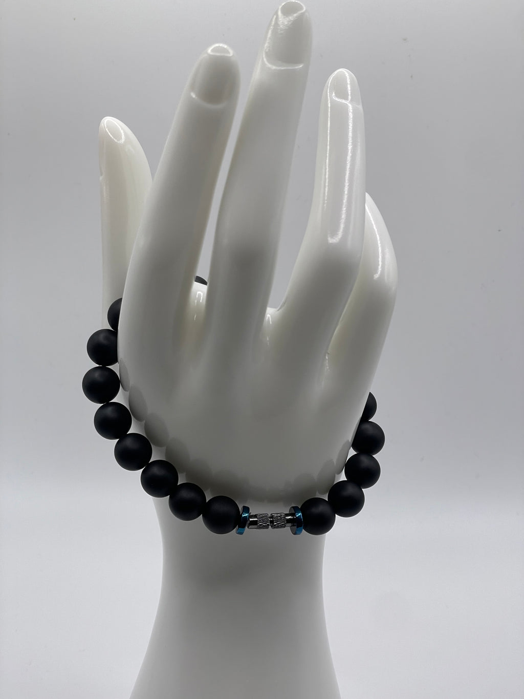 Black Matte Men's bracelet with blue hematite