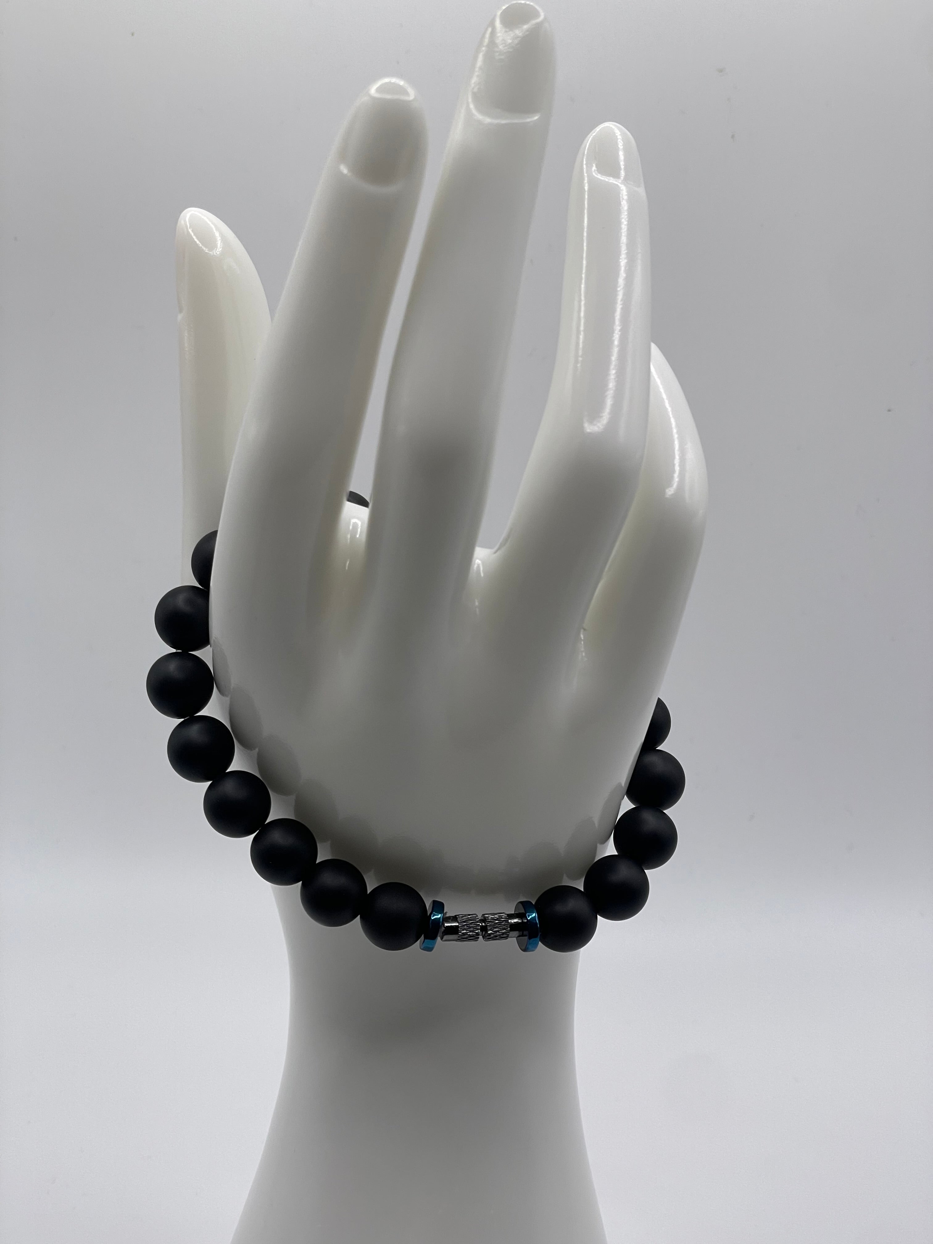 Black Matte Men's bracelet with blue hematite