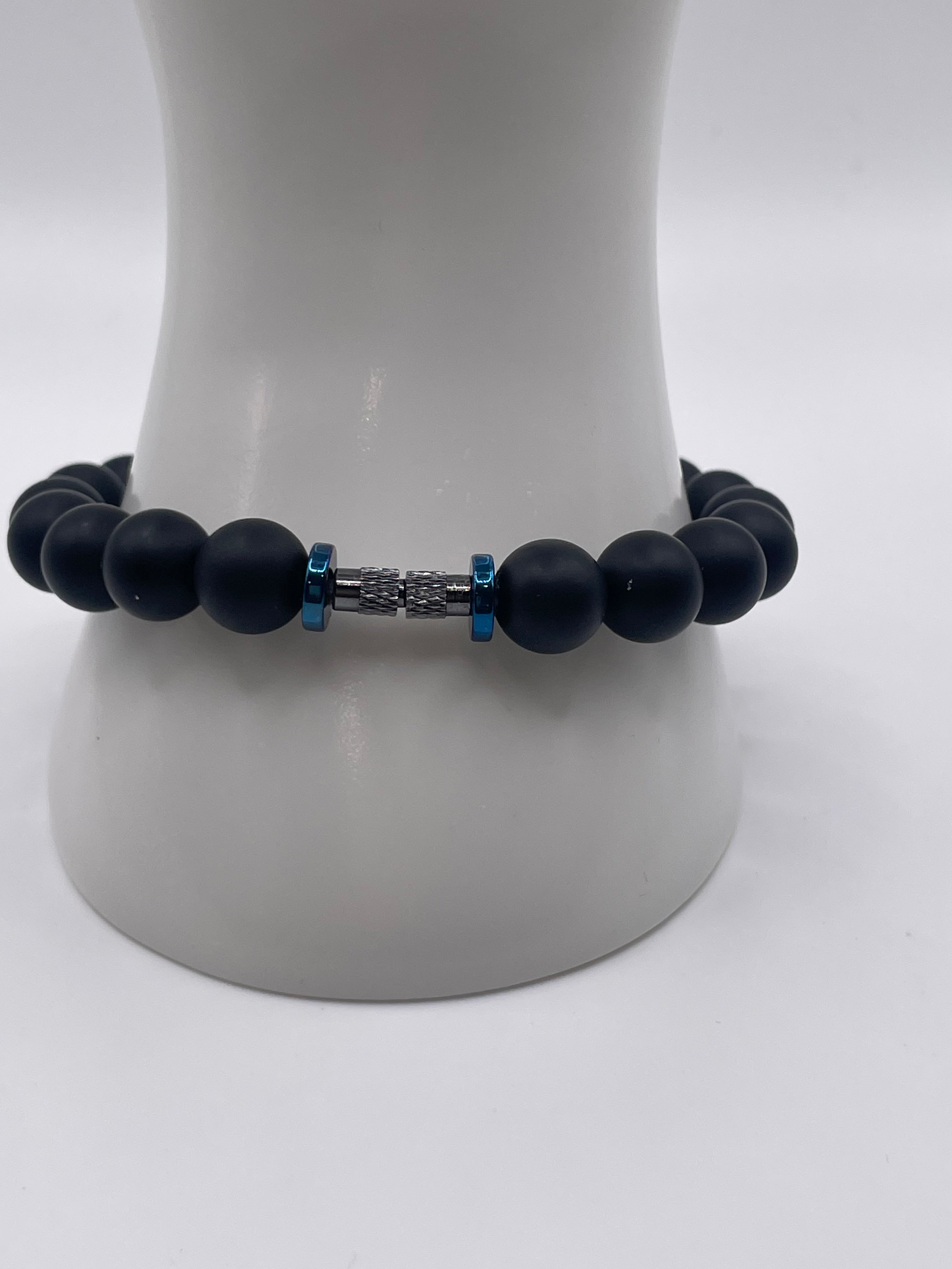 Black Matte Men's bracelet with blue hematite