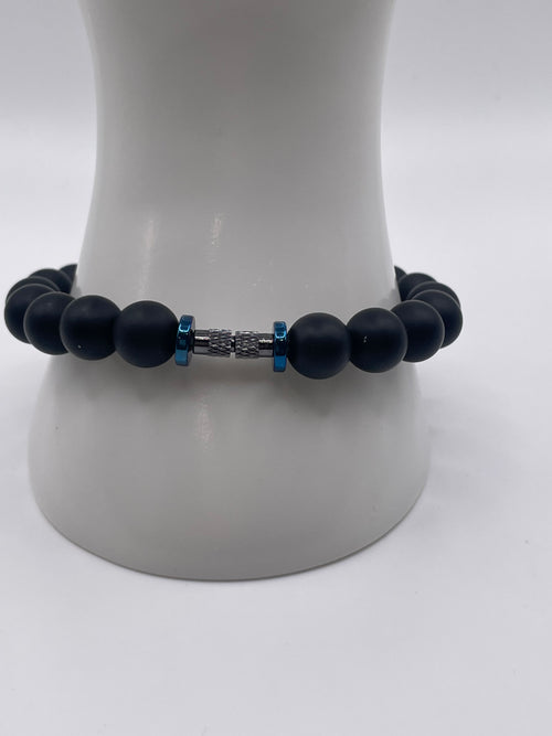 Black Matte Men's bracelet with blue hematite