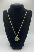 Raw Jade Wire-Wrapped Pendant Necklace on gold Cuban curb chain