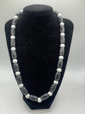 Natural Smooth White Stone & Floral Acrylic Bead Necklace