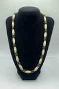 Green Tiger Eye and Bohemian Acrylic Oval Bead Necklace on black bust display