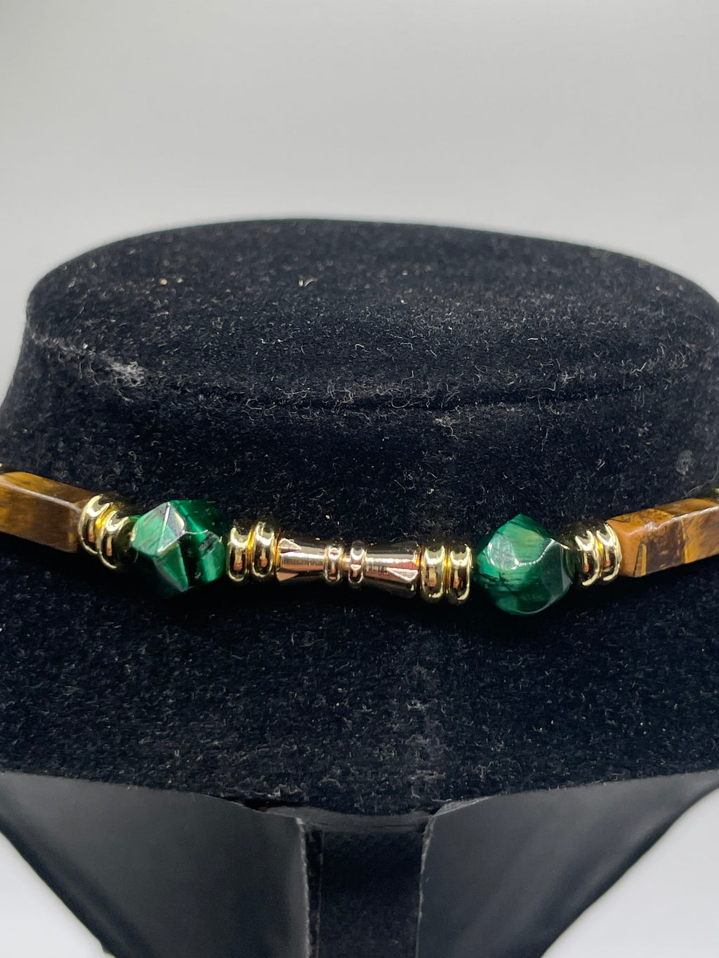 Green Tiger Eye & Natural Tiger Eye Cylinder Necklace | 24"
