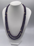 Purple Hematite 6mm double chain necklace with gold beads on necklace bust display, front view