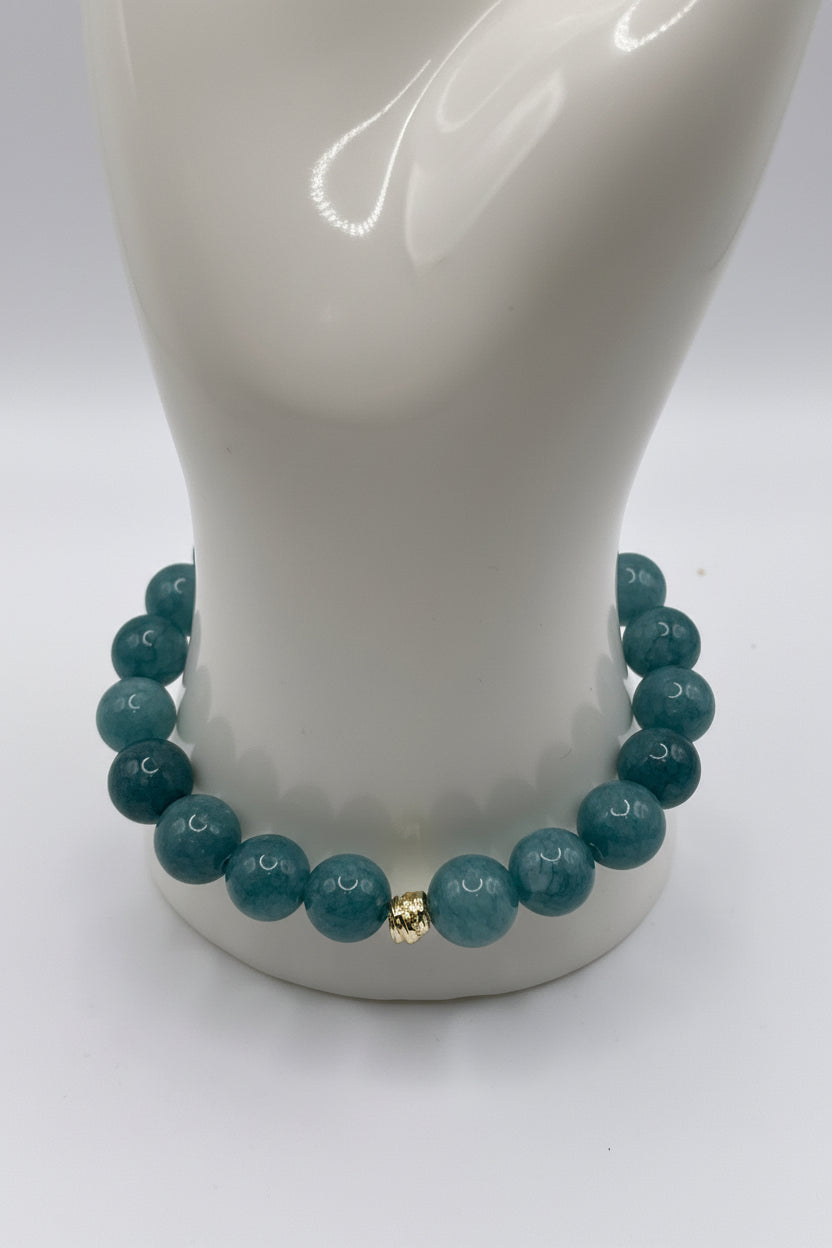 Aquamarine blue sponge agate bracelet with small gold spacer detail