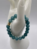 Aquamarine Blue Sponge Agate Gemstone Bead Bracelet with 18kt Gold Plated Barrel Spacer