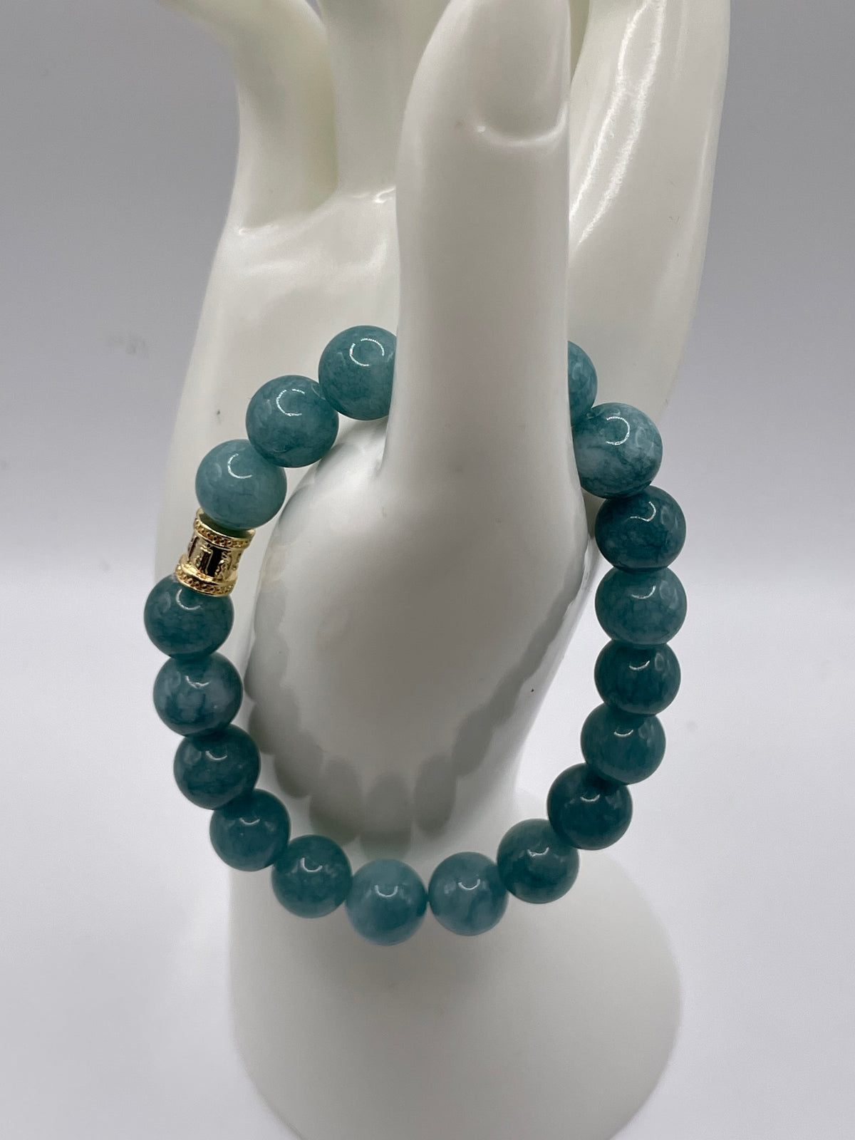 Aquamarine Blue Sponge Agate Gemstone Bead Bracelet with 18kt Gold Plated Barrel Spacer
