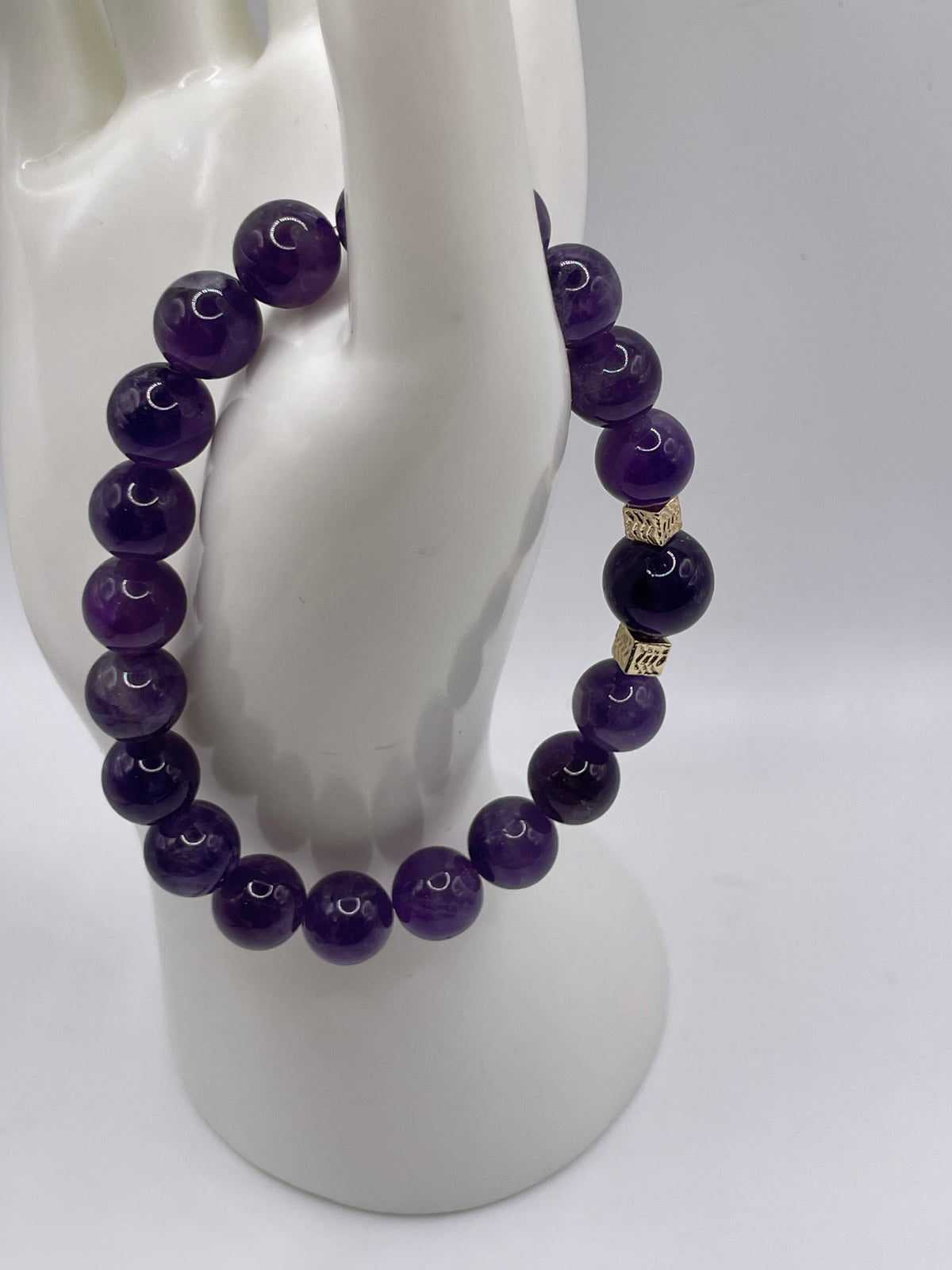 Amethyst & Gold Cube Spacer Bracelet — 10mm & 12mm