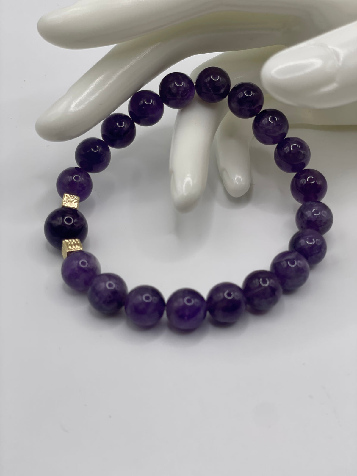 Amethyst & Gold Cube Spacer Bracelet — 10mm & 12mm