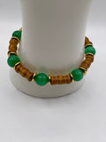 Wooden Beads & Green Cat Eye Bracelet