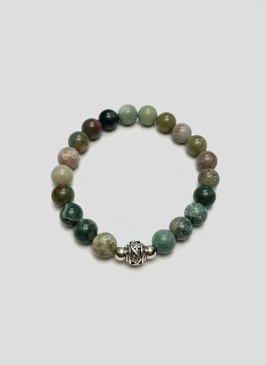 Indian Agate Bracelet 10mm with Silver Spacers