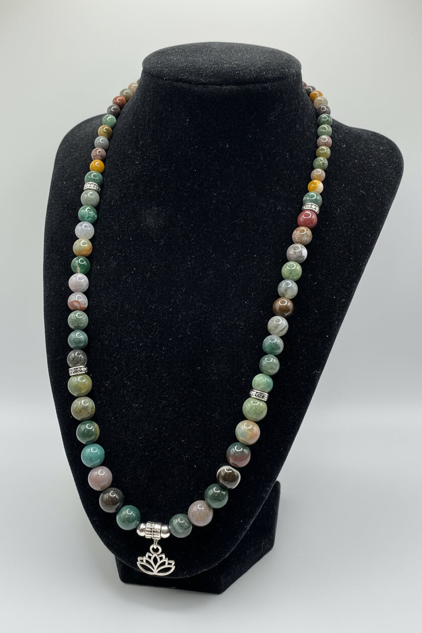 Indian Agate Necklace with Tree of Life Charm - 22"