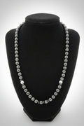 Natural black hematite 10mm bead necklace with silver round hematite and flat spacers accents and 925 silver toggle closure, 20 inches