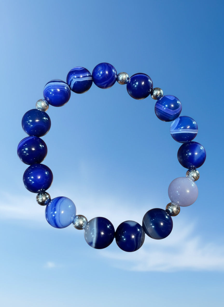 Beaded bracelet with blue and silver beads 