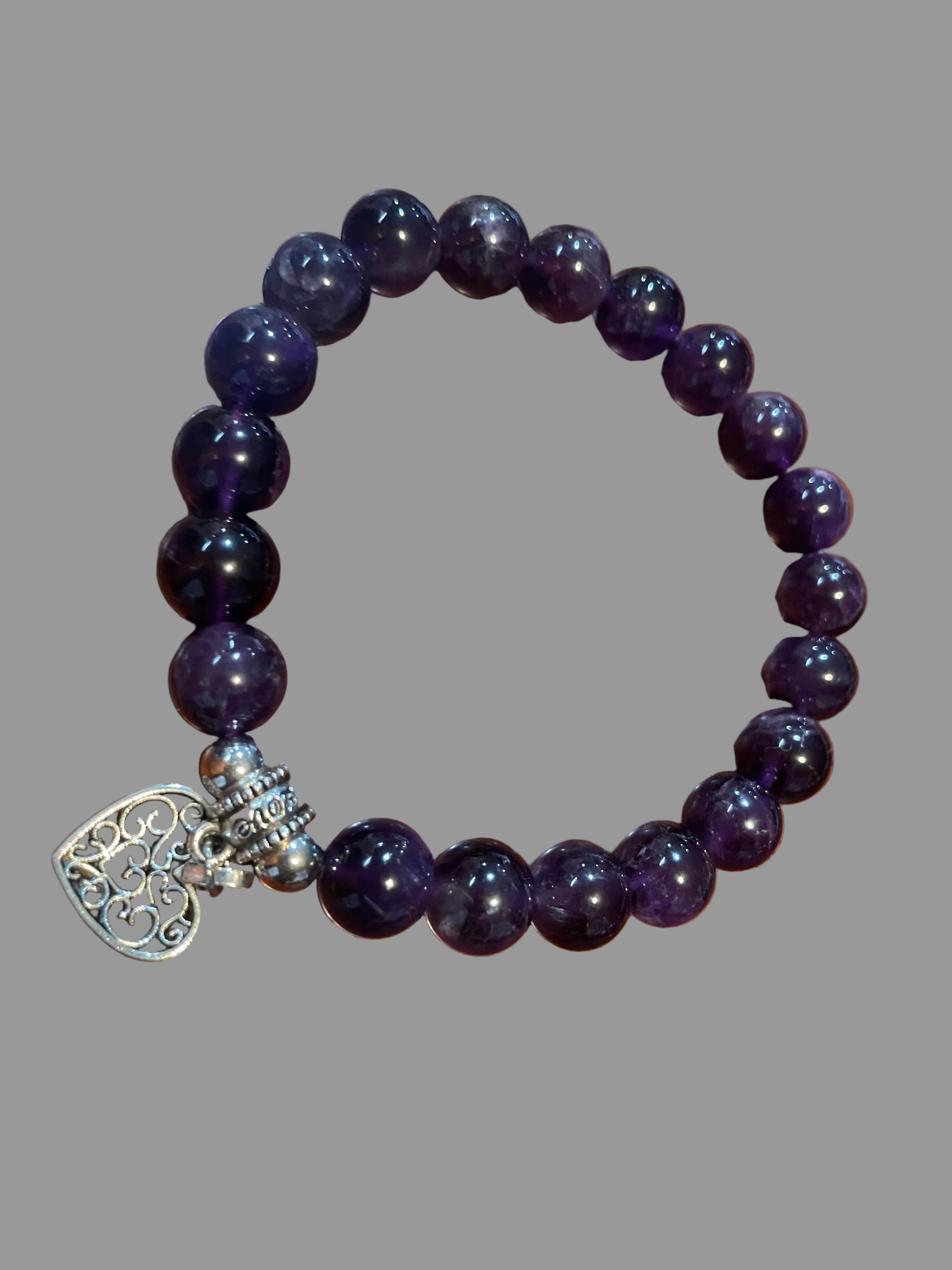 Deep Dark Amethyst Bracelet with Silver Charm