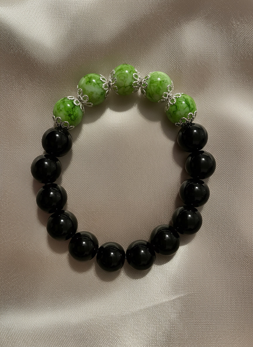 Peridot & Black stones with silver spacers