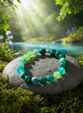 Green beaded bracelet  with just a touch of silver
