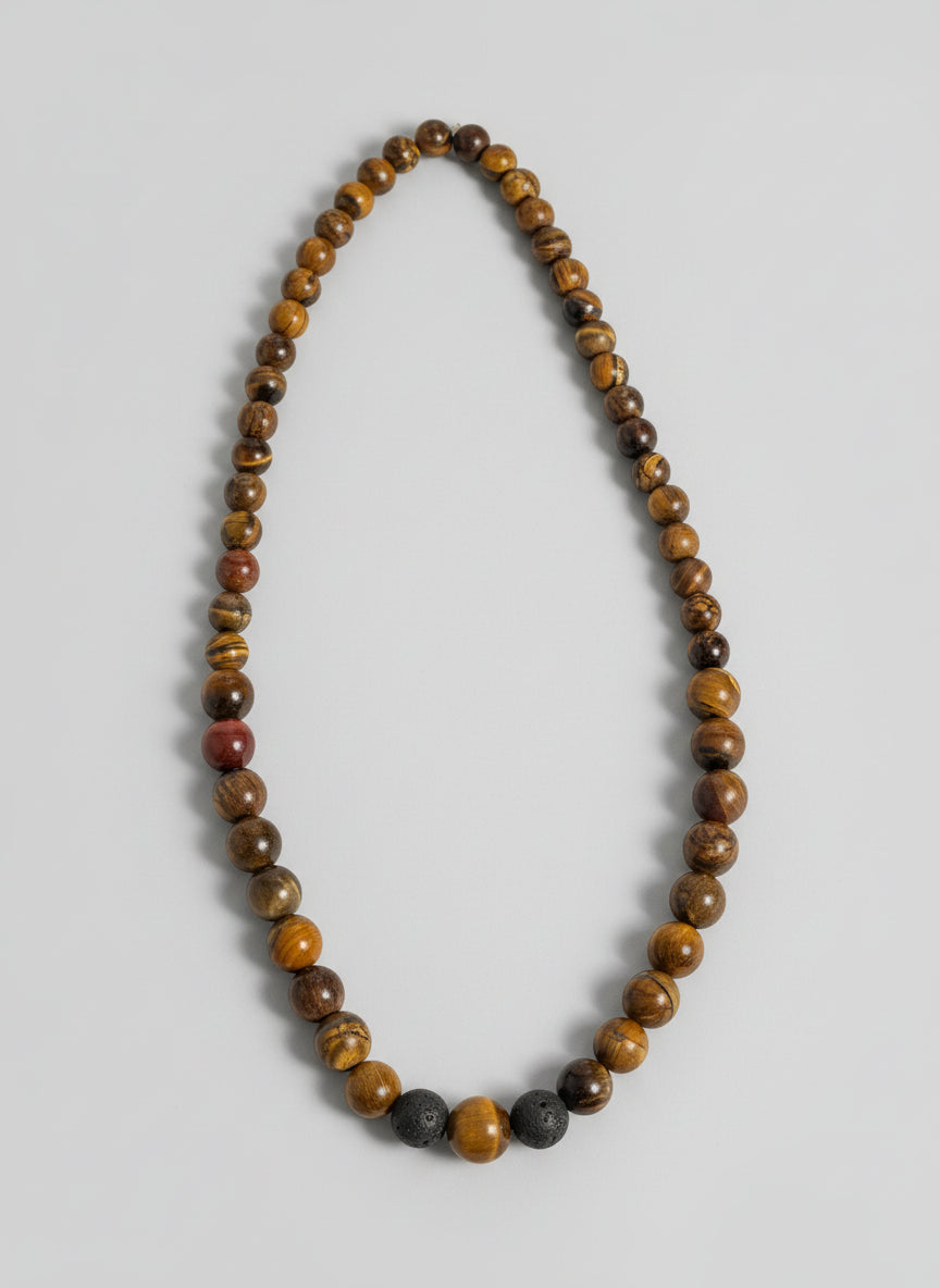 Natural Tiger Eye with Lava Stones Necklace