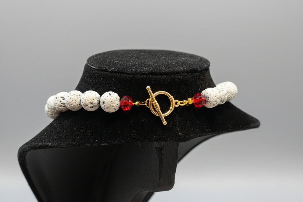 White Lava & Red Crystal Heart Necklace