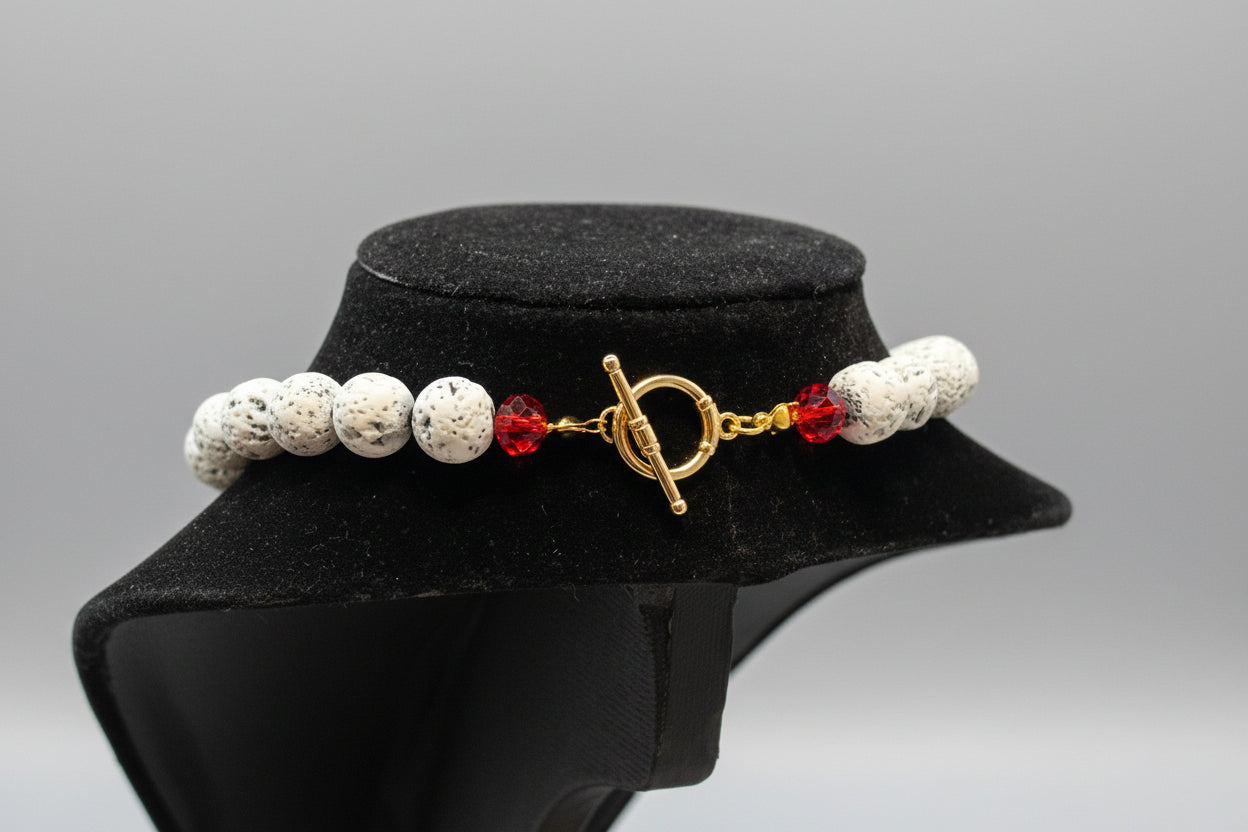 White Lava & Red Crystal Heart Necklace