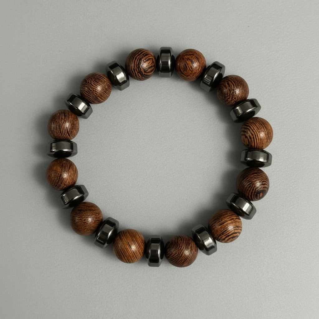 Wooden Bead with Hematite spacer 10mm 