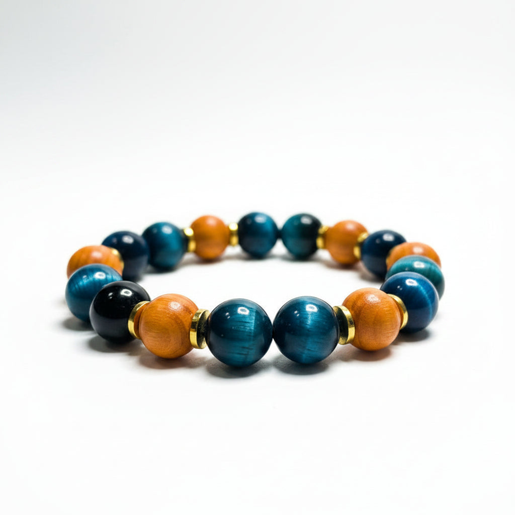 Wooden Beads with Blue Tiger Eye