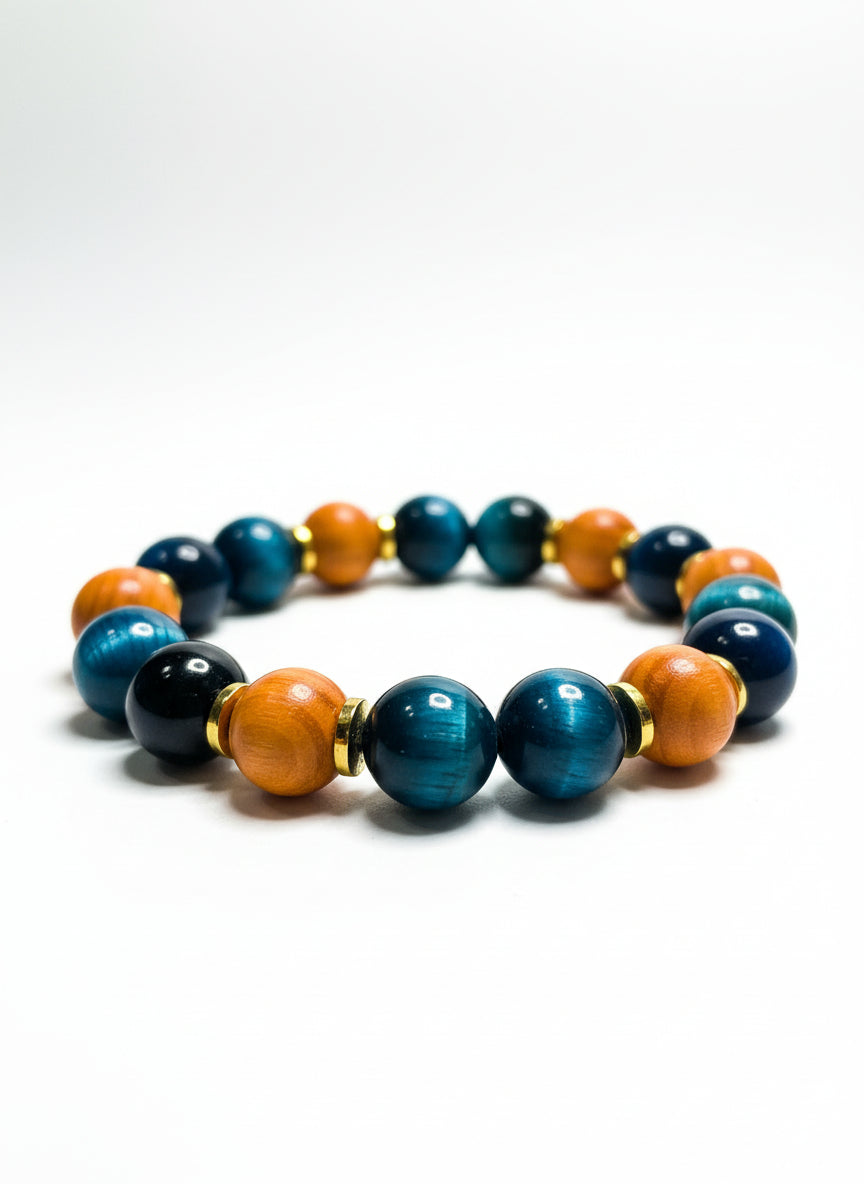 Wooden Beads with Blue Tiger Eye