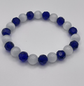 White Cat Eye & Dark Blue Crystal Bracelet 10mm | Alternating Pattern